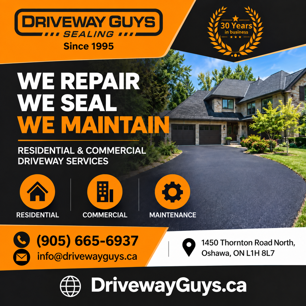 Driveway Guys square advertisement: residential and commercial driveway services. Visit DrivewayGuys.ca