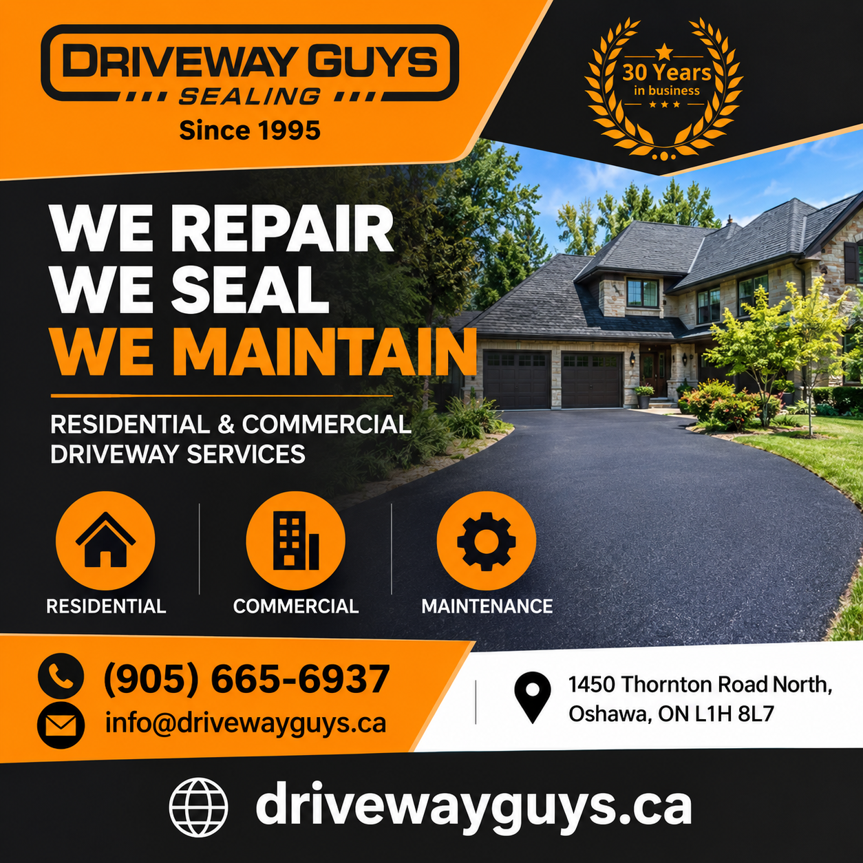 Driveway Guys advertisement: residential and commercial driveway repair, sealing and maintenance in Oshawa.