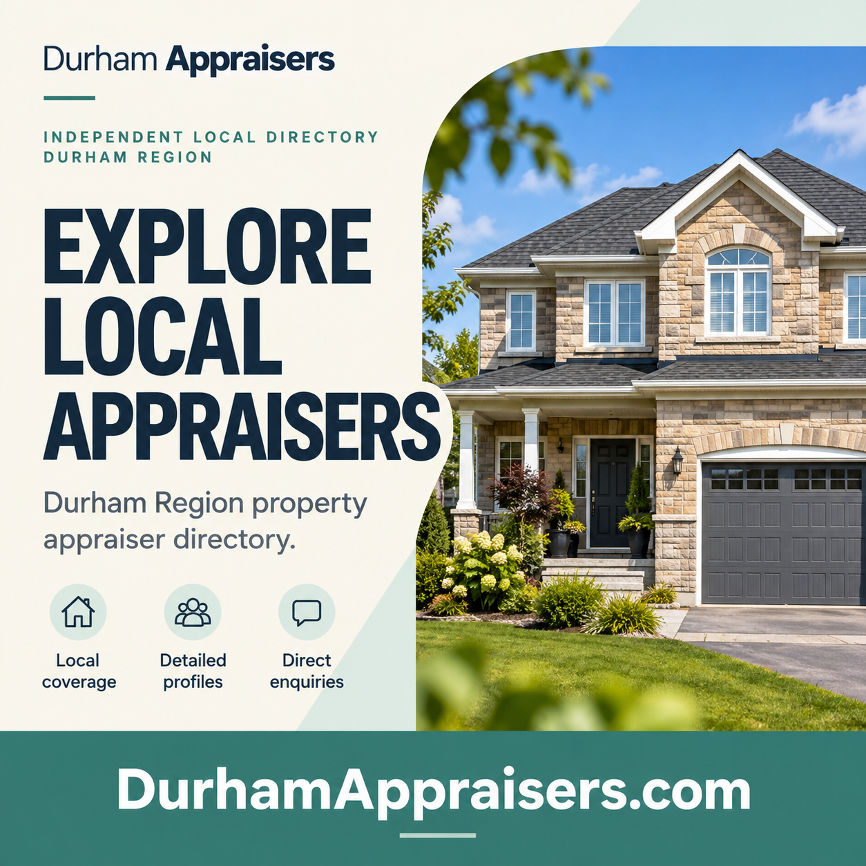Durham Appraisers square ad with home and DurhamAppraisers.com domain