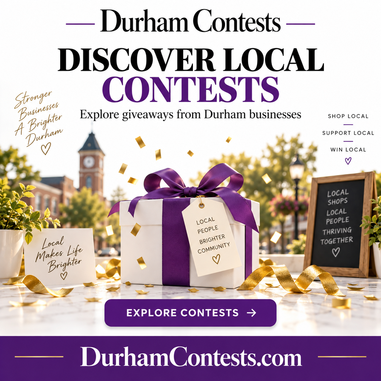 Durham Contests ad showing a gift and the DurhamContests.com domain