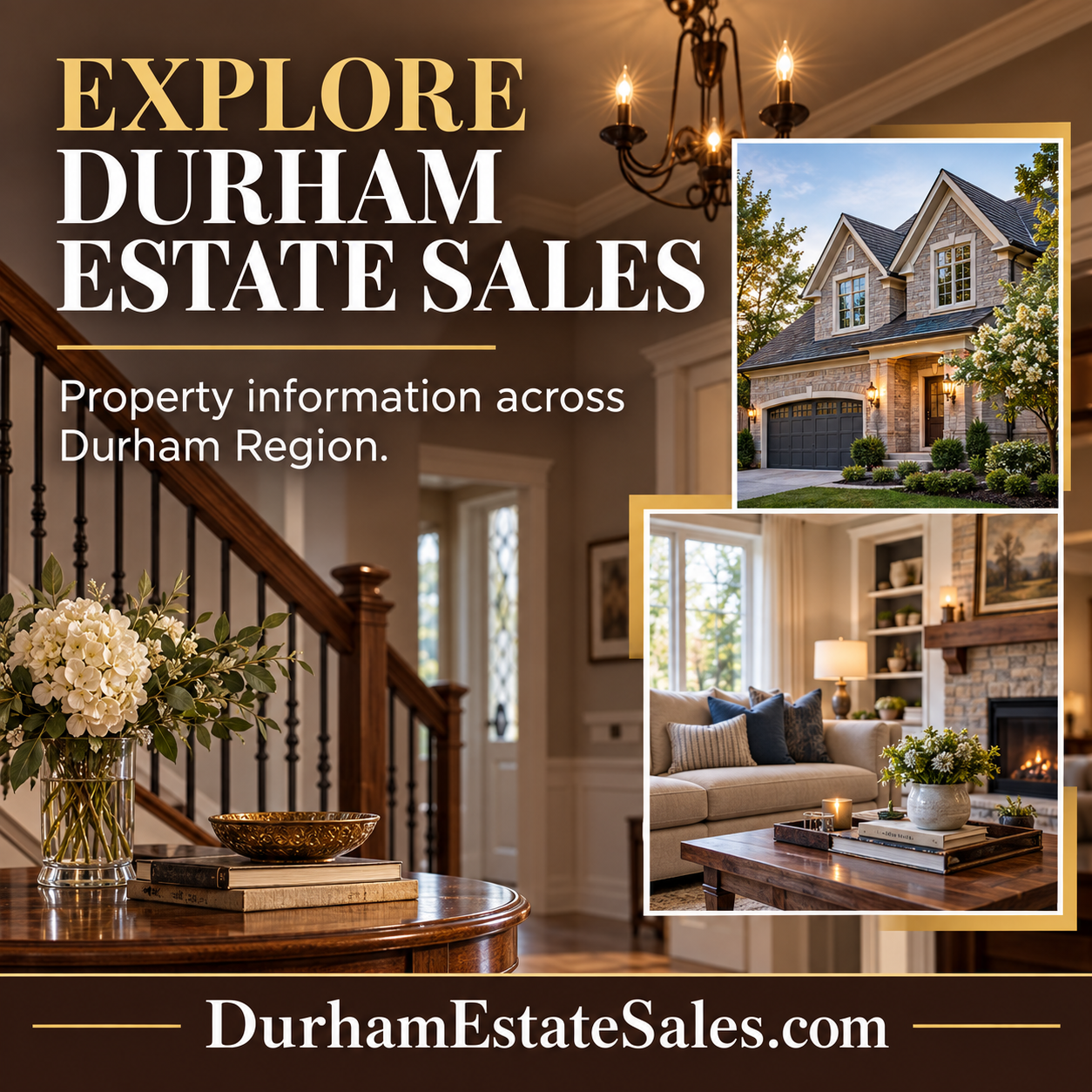Durham Estate Sales square ad with home interior and DurhamEstateSales.com domain