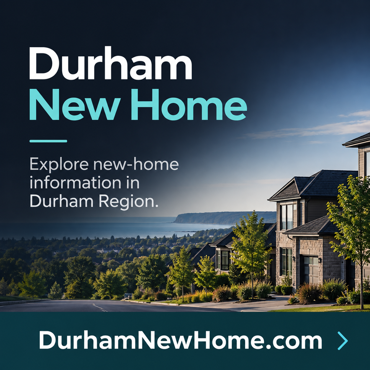 Durham New Home square ad with home imagery and DurhamNewHome.com domain
