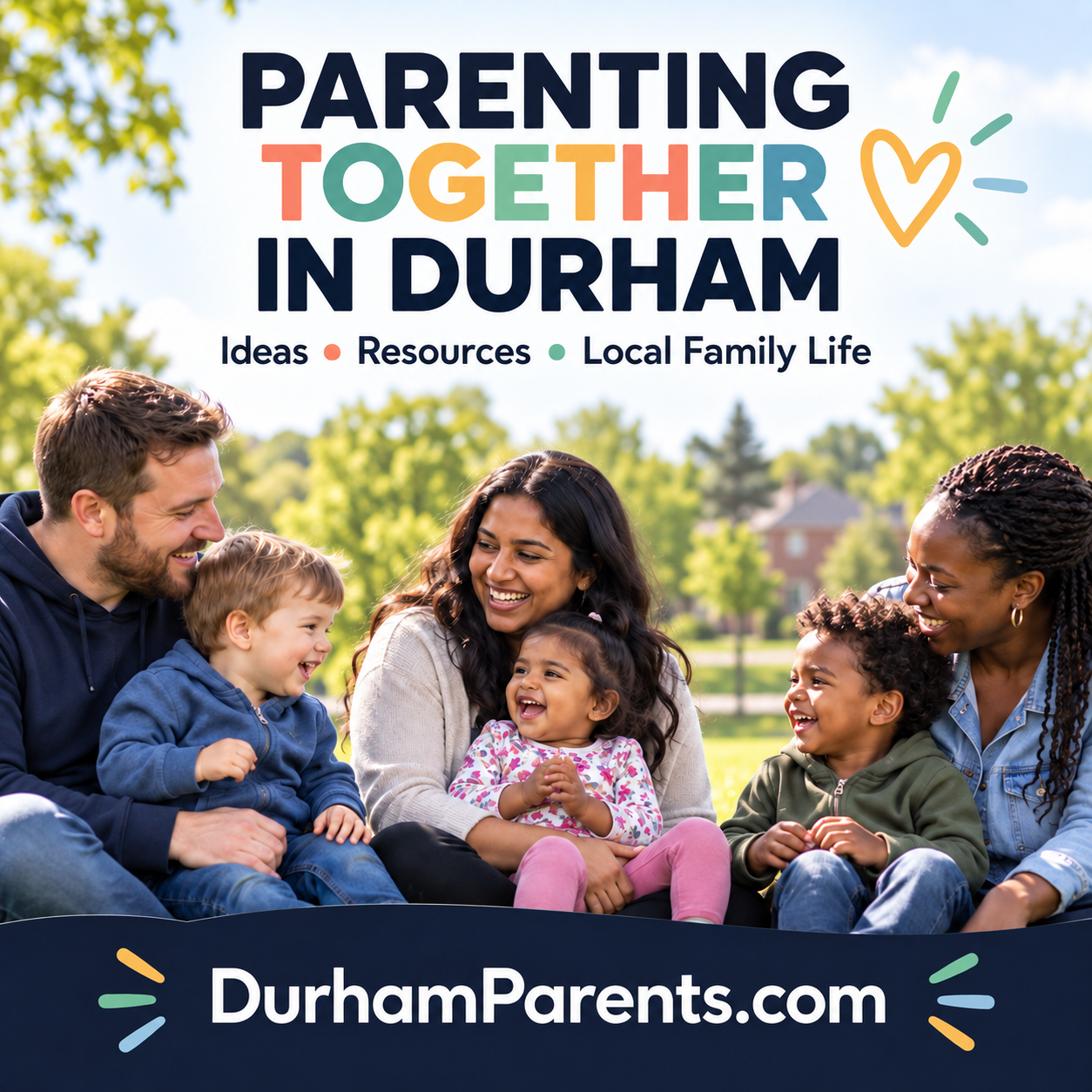 Durham Parents square ad with families outdoors and DurhamParents.com domain