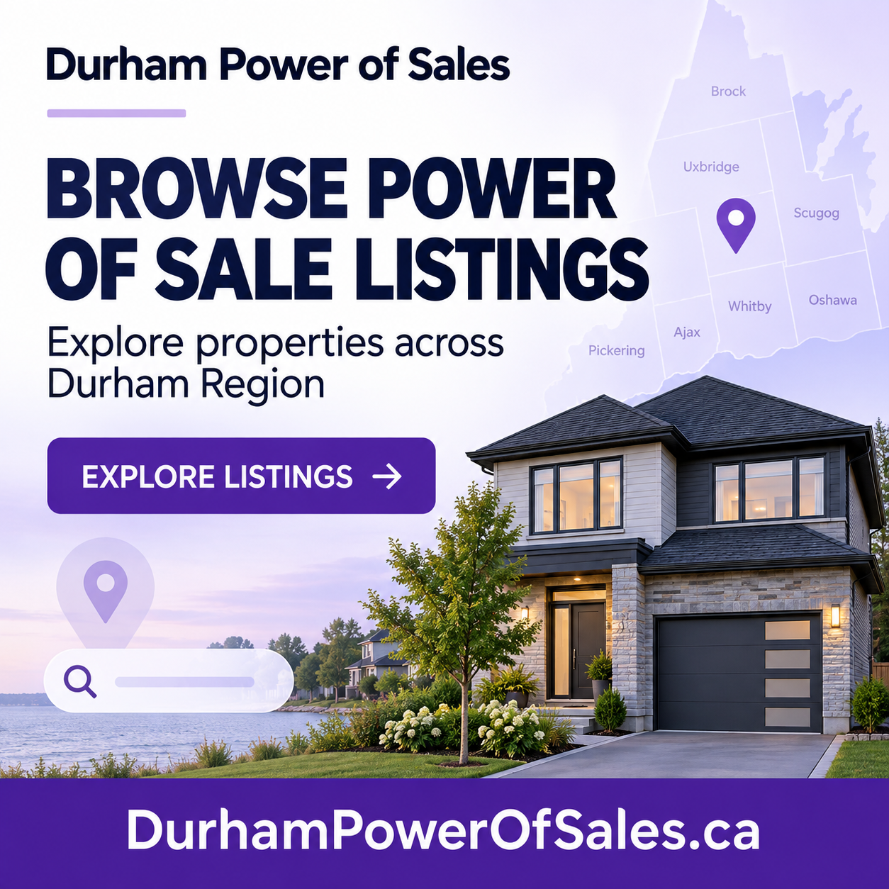 Durham Power of Sales square ad with a home and the DurhamPowerOfSales.ca domain