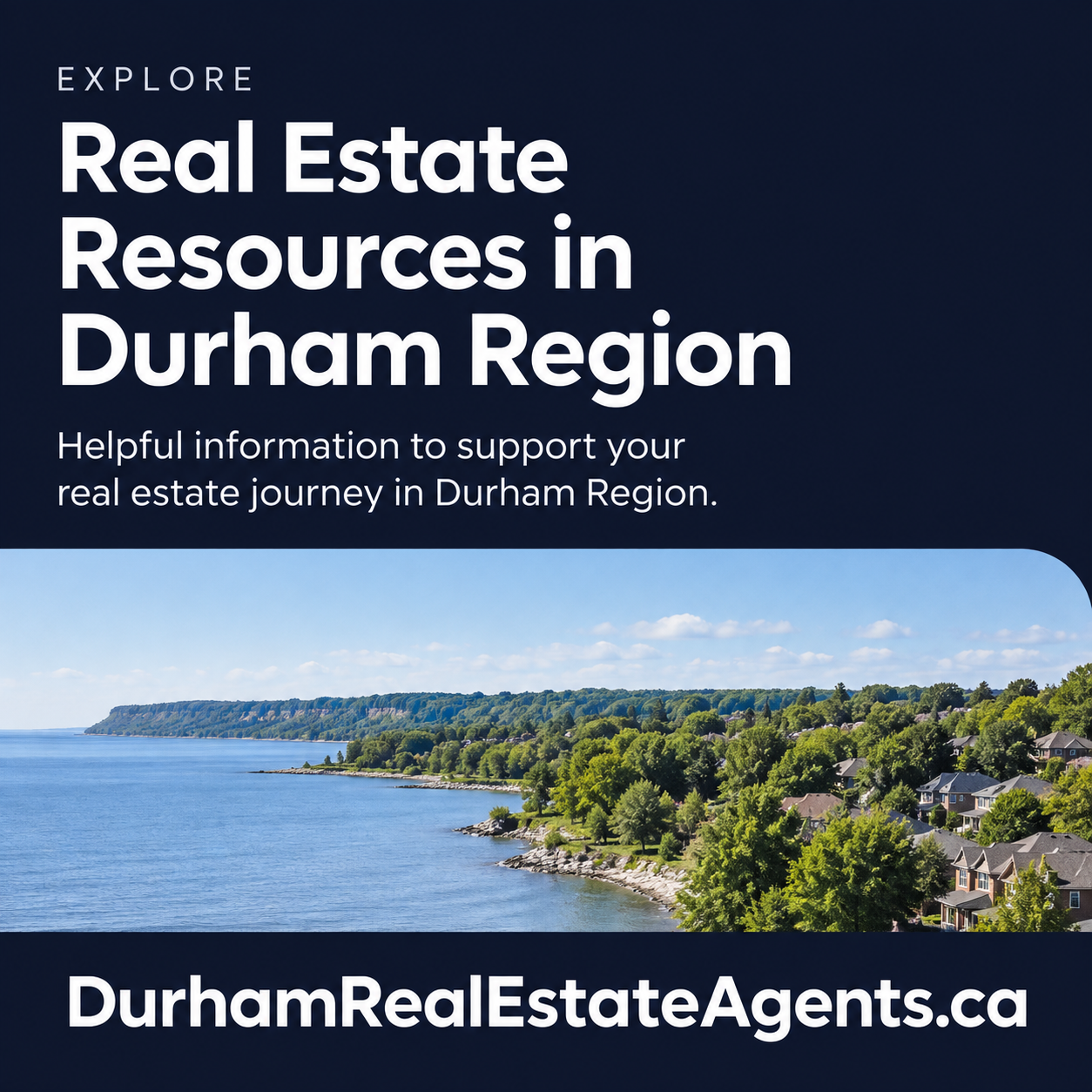 Durham Real Estate Agents square ad with neighborhood imagery and DurhamRealEstateAgents.ca domain