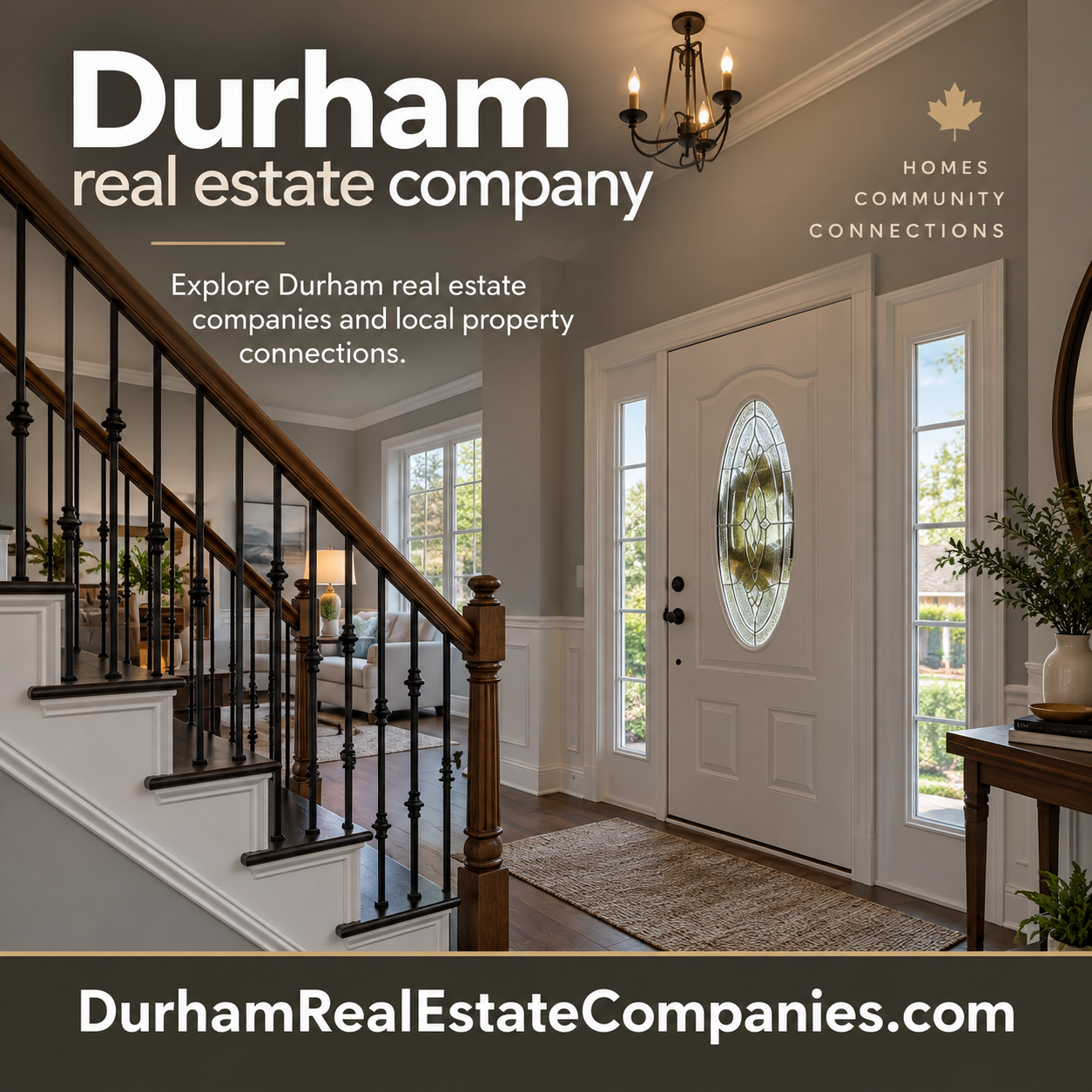 Durham Real Estate Companies square ad with home and DurhamRealEstateCompanies.com domain