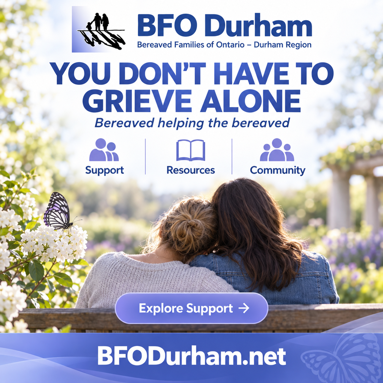 Bereaved Families of Ontario — Durham Region square advertisement featuring BFODurham.net