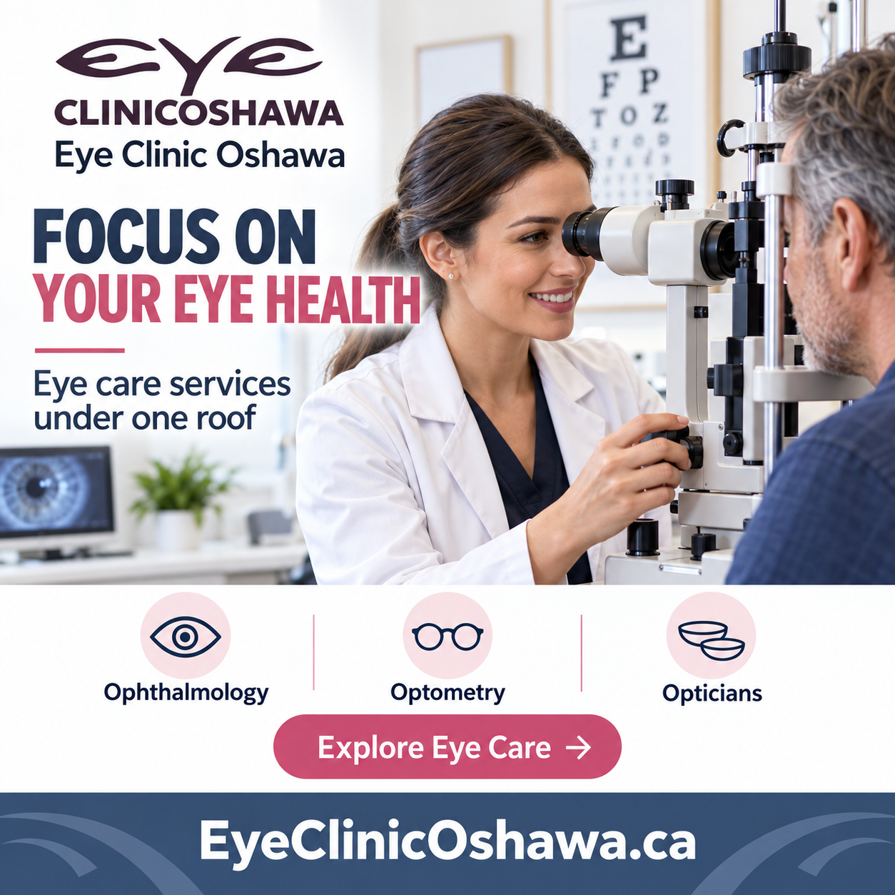 Eye Clinic Oshawa square advertisement featuring EyeClinicOshawa.ca