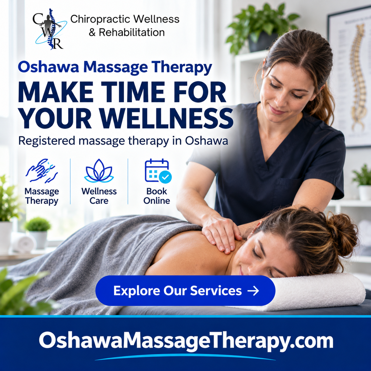 Oshawa Massage Therapy square advertisement featuring OshawaMassageTherapy.com