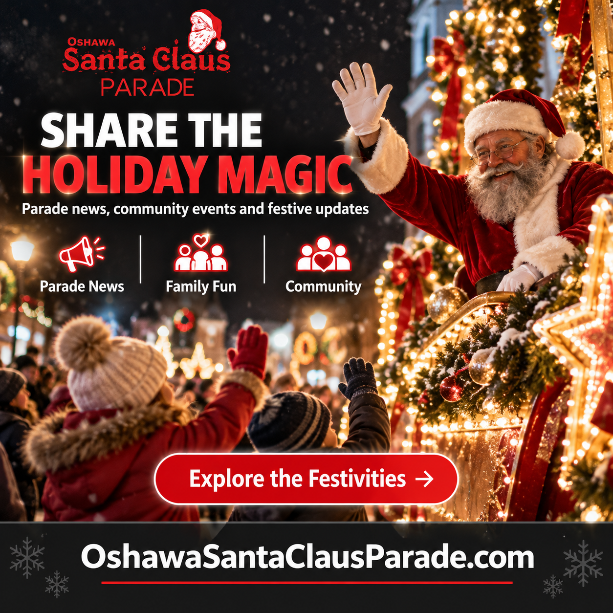 Oshawa Santa Claus Parade square advertisement featuring OshawaSantaClausParade.com