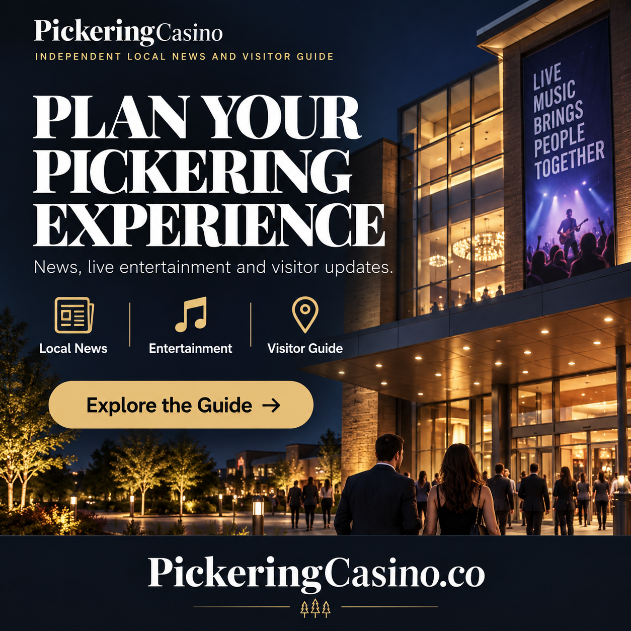 Pickering Casino — Independent Visitor Guide square advertisement featuring PickeringCasino.co