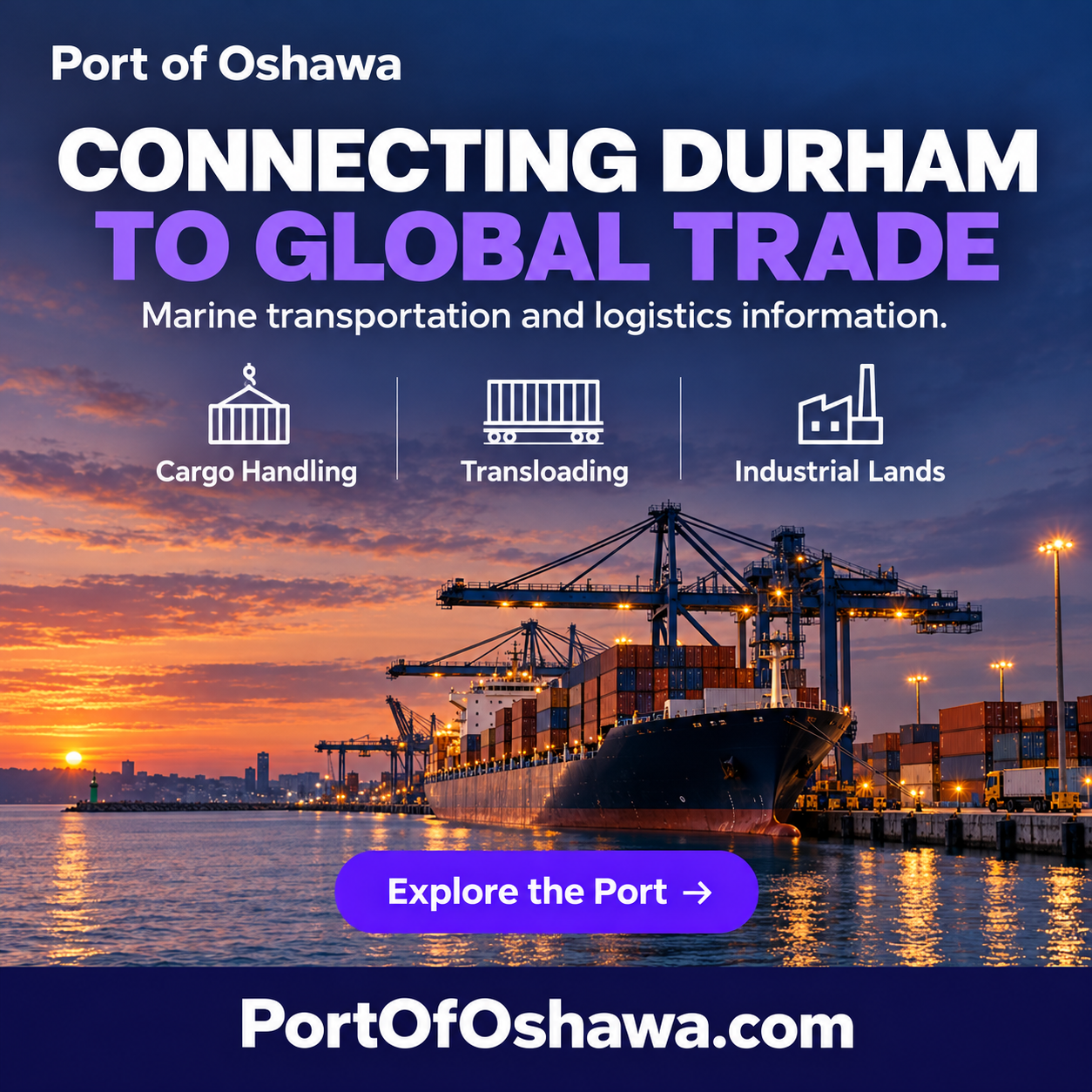 Port of Oshawa square advertisement featuring PortOfOshawa.com