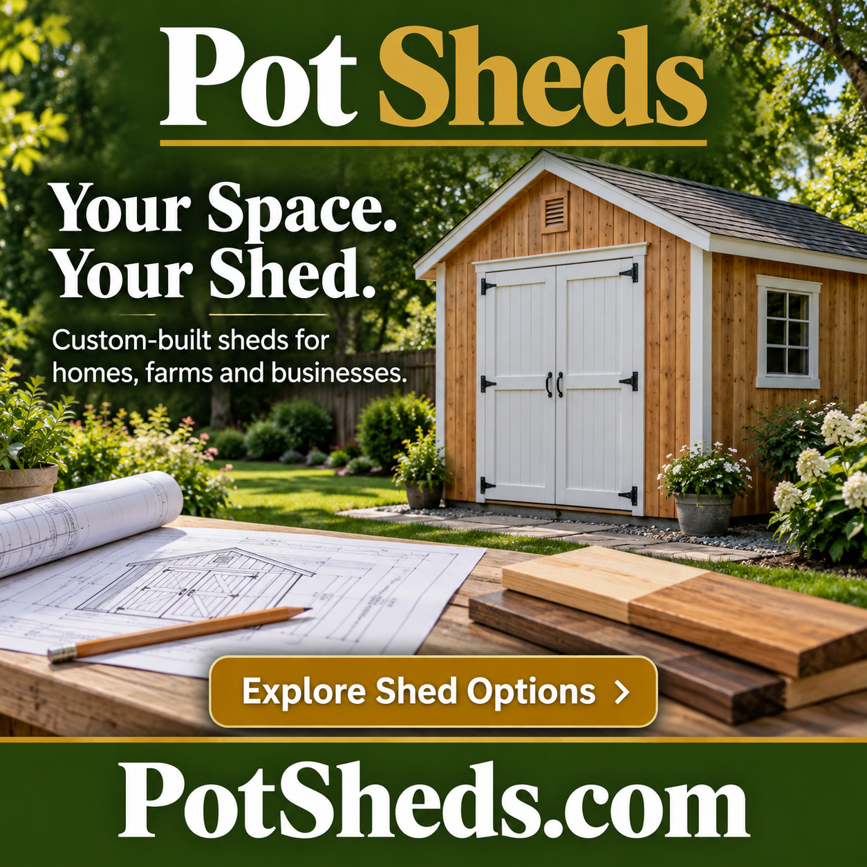 Pot Sheds square advertisement — PotSheds.com