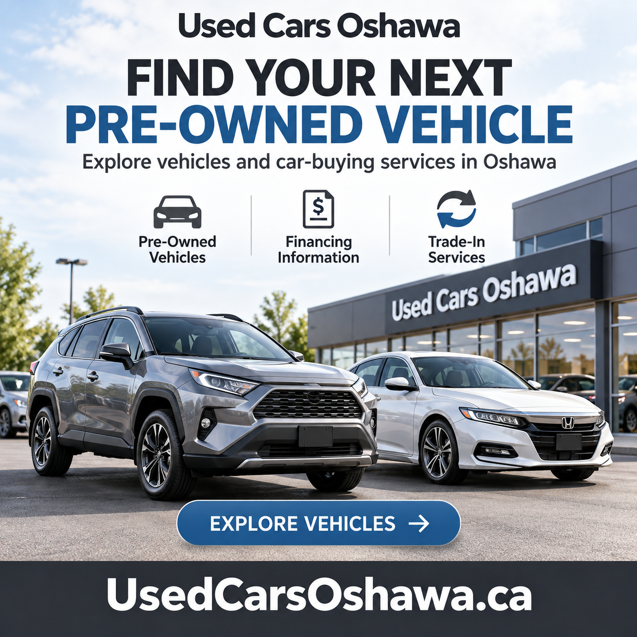 Used Cars Oshawa square advertisement featuring UsedCarsOshawa.ca
